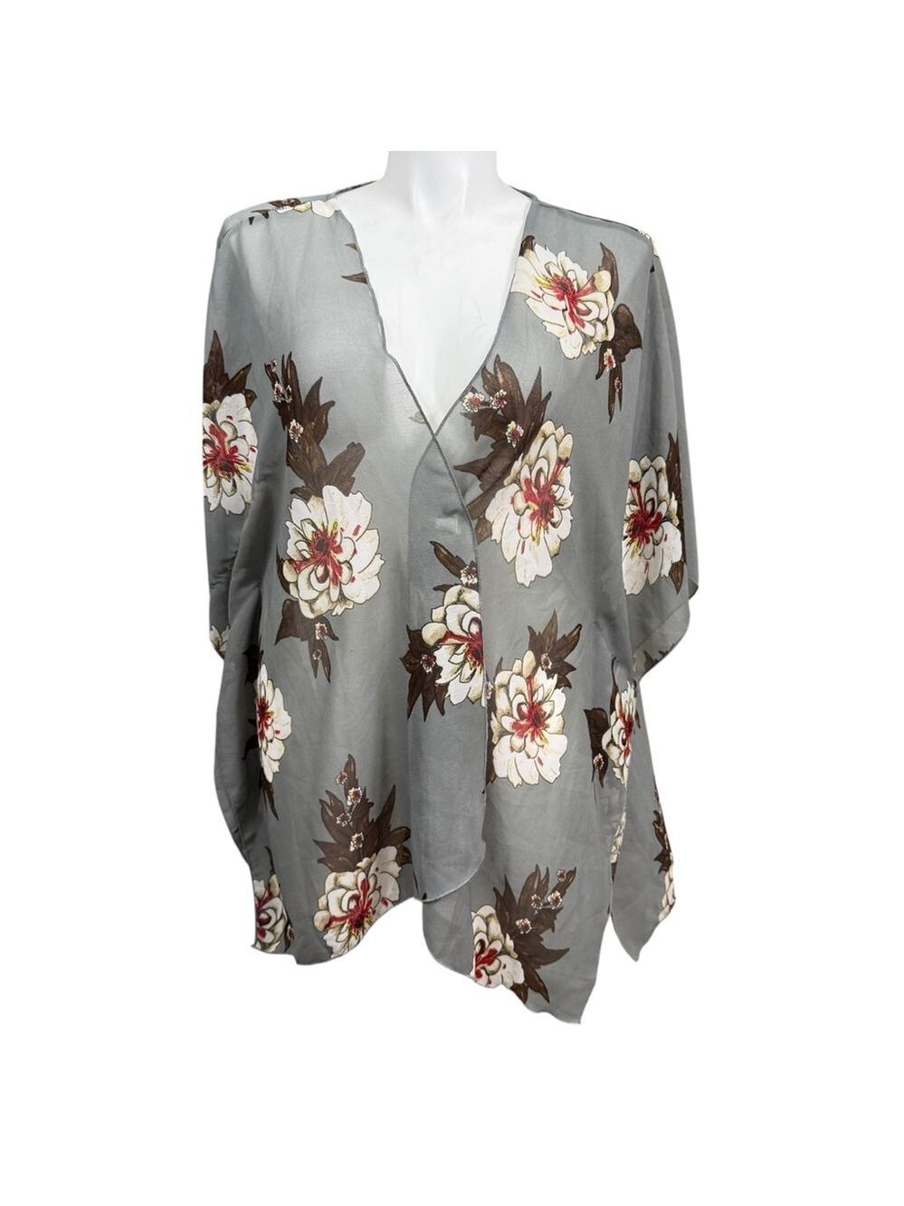 Live 4 Truth Floral Sheer Kimono Cardigan Gray Brown Size 3X